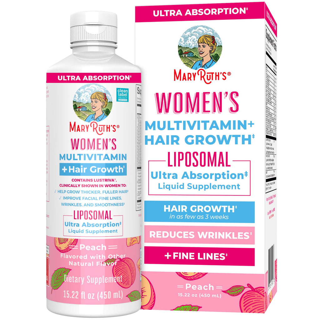 MaryRuth Organics Women's Multivitamin + Lustriva Hair Growth Liposomal | Biotin 10000mcg | Clinically Tested for Thicker, Fuller Hair, Improved Facial Fine Lines & Wrinkles | Ages 18+ | 15.22 Fl Oz