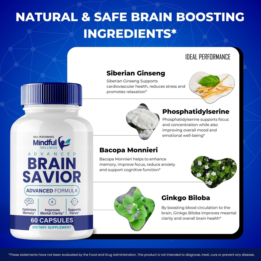 Brain Savior Brain Supplements for Memory and Focus Capsules, BrainSavior Advanced Formula Brain Health Support - Maximum Strength Nootropics Brain-Savior All Natural Support Reviews (5 Pack)
