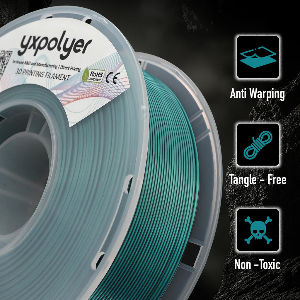 YXPOLYER PLA Filament Premium 2-Color Silk PLA 3D Printer Filament 1.75mm 1kg, Dual Color Black and Green Dual-Color Printing