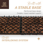 DECKIFY 9Pcs Acacia Wood Interlocking Patio Deck Tiles, 12 x 12 x 0.9 Inch Outdoor Flooring, Waterproof for All-Weather Use – Crossed, Dark Brown