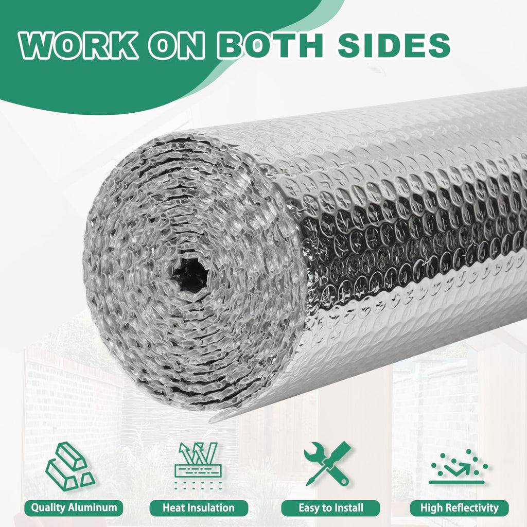 Reflective Bubble Insulation Sheet, Double Side Aluminum Foil Bubble Shield, Aluminum Foil Thermal Insulation Radiant Barrier for Windows, RV, Roof, Garage Door (23.6IN X 20FT)