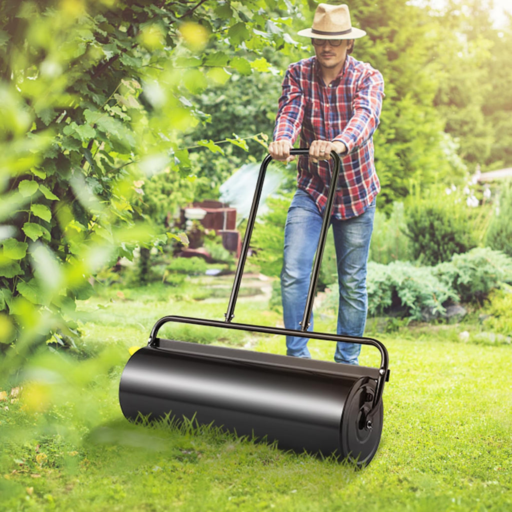 VEVOR Lawn Roller, 61L Sand or Water Filled Yard Roller, with Easy-Turn Plug and U-Shaped Ergonomic Handle for Convenient Push and Pull, Level and Compress Soil for Lawn, Garden, Farm, Park, Black