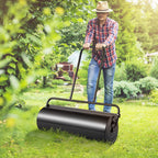 VEVOR Lawn Roller, 61L Sand or Water Filled Yard Roller, with Easy-Turn Plug and U-Shaped Ergonomic Handle for Convenient Push and Pull, Level and Compress Soil for Lawn, Garden, Farm, Park, Black