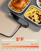FEPPO Food Warming Mat, Electric Warming Trays for Buffets Party, Fast Full-Surface Heating Mat for Food with 19 Level Adjustable Temperature and 6 Hours Timer, Roll Up Food Warmer
