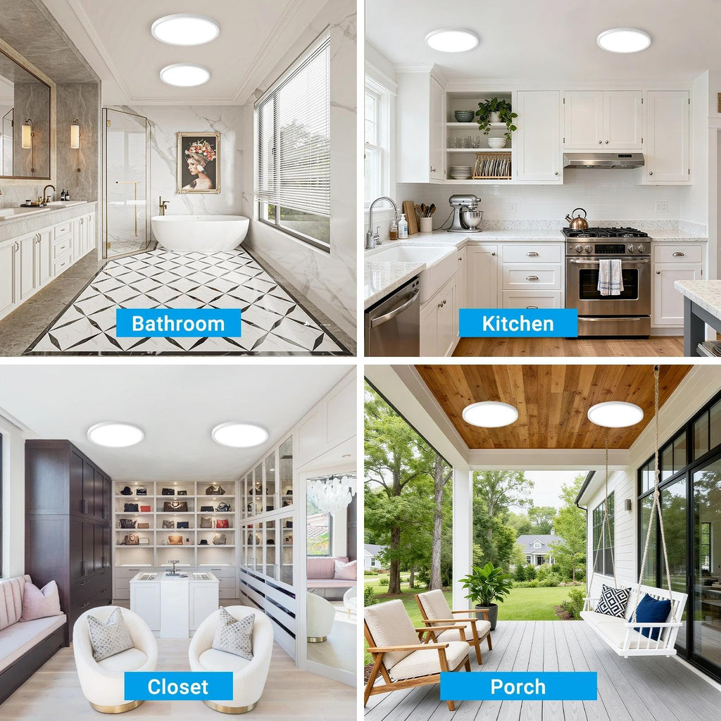Fairdeer LED Flush Mount Ceiling Light,9Inch 18W,3000K/3500K/4000K/5000K/6500K 5 Color Temperatures Ceiling Light Fixture for Kitchen Porch Hallway Bedroom Bathroom and Closet,White