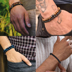 FIRAZIO 10 Pcs Tiger Eye Bracelet For Men 8MM Natural Stone Beads Bracelet Set Stretch Lava Rock Bracelets Adjustable Black Crystal Beaded Bracelet for Men Women Gift