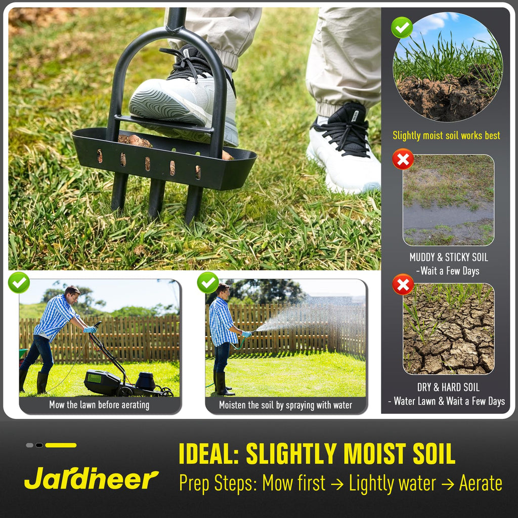 Jardineer Lawn Aerator Coring Tool with Soil Core Tray, Core Aerator with 4" Deep Plugs and Wider Foot Pedal, Manual Grass Plug Aeration Tool for Compacted Soil, Improving Lawn Health