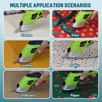 Cordless Electric Scissors, VLOXO Cardboard Cutter Electric Fabric Scissors with Blades Rechargeable Powerful Fabric Cutter for Crafts Leather Carboard Carpet Plastic Felt with Case Green CS4001