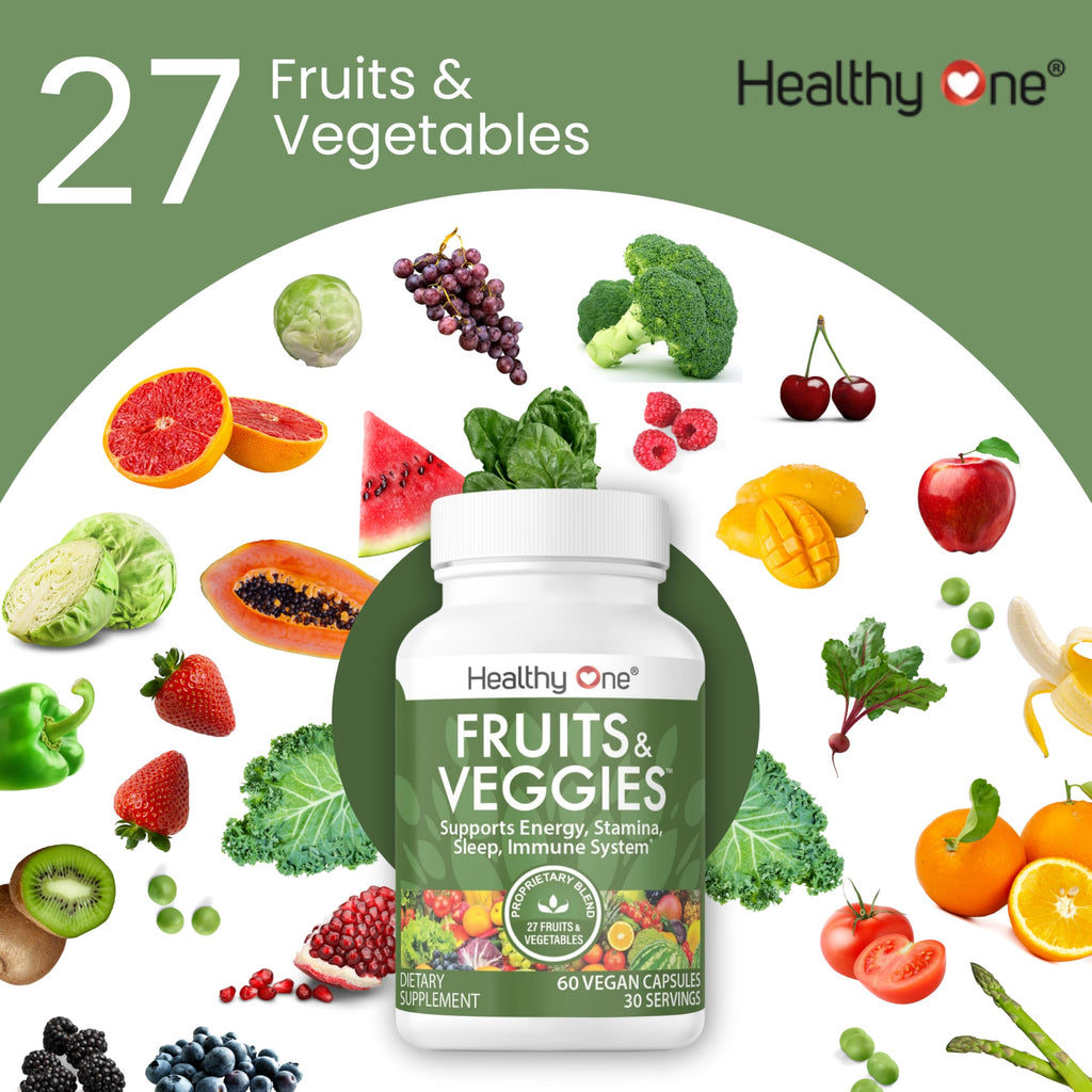 Fruits & Veggies Formula - 27 Premium Whole Foods - Organic Ingredients - Equals 3 Servings of Fruits & Vegetables - Improve Energy, Focus & Immune Function - Fiber - Antioxidants - 60ct (30 Serv)