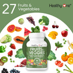 Fruits & Veggies Formula - 27 Premium Whole Foods - Organic Ingredients - Equals 3 Servings of Fruits & Vegetables - Improve Energy, Focus & Immune Function - Fiber - Antioxidants - 60ct (30 Serv)