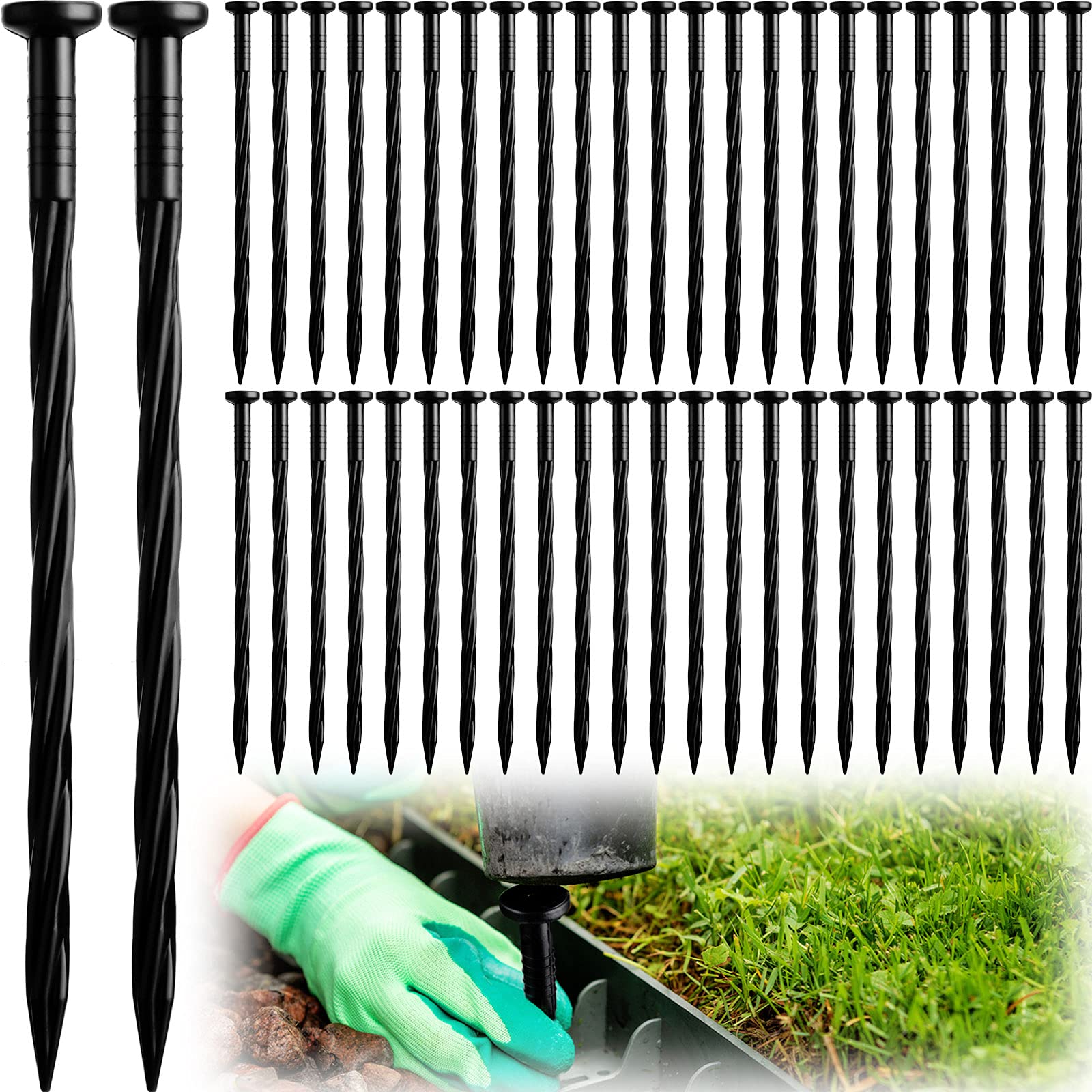 Honoson 200 Pack Lawn Edging Spikes Plastic Ground Stakes for Landscaping