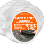 All Flooring Now Carpet Tile Tape Double Sided 2in x 90ft (Bulk 6 Pack) Heavy Duty Reinforced Web Mesh Residue Free Indoor Outdoor for Carpet Tiles, Hardwood, Vinyl, Rugs, Carpet, Rubber & Mat Gripper
