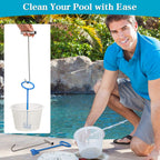 Saillong 2 8" Pool Skimmer Basket for Inground Pool & 2 Skimmer Basket Handle & 1 Stainless Steel Hook, Universal Pools Skimmers Baskets Replacement for Debris Removal, Keep Hands Clean(Blue, White)