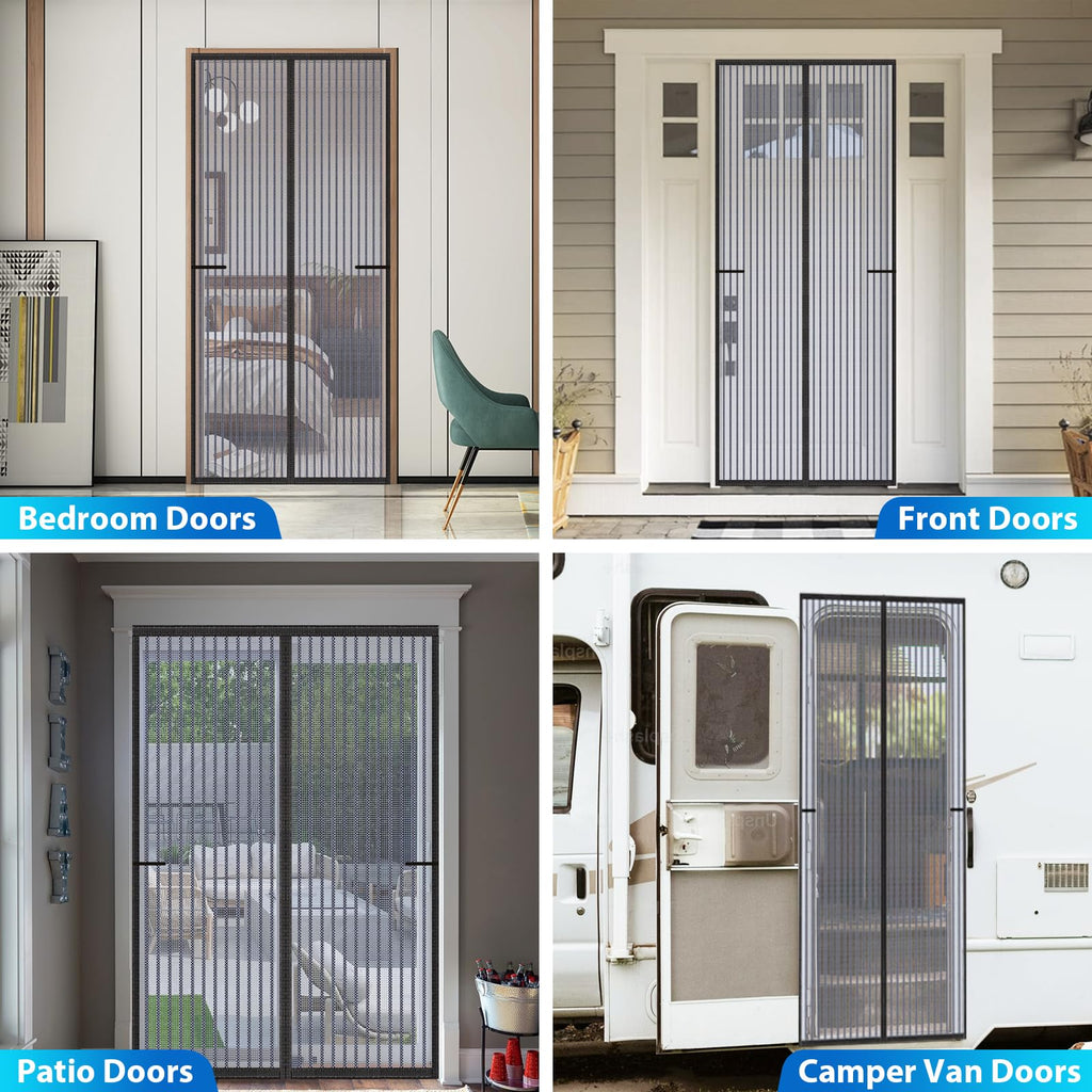 Heavy Duty Door Screen Magnetic Closure, LOVIGA Thickened Fiberglass Screen Door Mesh, Self Sealing, Tear Resistant, Easy Assemble, Fine Mesh Keep Bugs Out Fit Door Size 36 Inch X 82 Inch Black