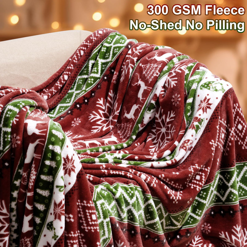 PHF Printed Fleece Blanket Queen Size, No Shed No Pilling Ultra Soft Plush Cozy Xmas Prints Theme Home D��cor Flannel Blanket for Bed, Sofa, Couch and Gift, 90" x 90", Retro Christmas