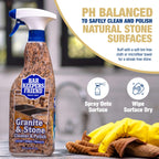 Bar Keepers Friend Stone & Granite Cleaner and Polish (25.4 oz) Plus 1 Microfiber Cloth, 2pc Cleaning Kit, Multi Surface Cleaner for Use on Natural, Manufactured & Polished Stone Countertops