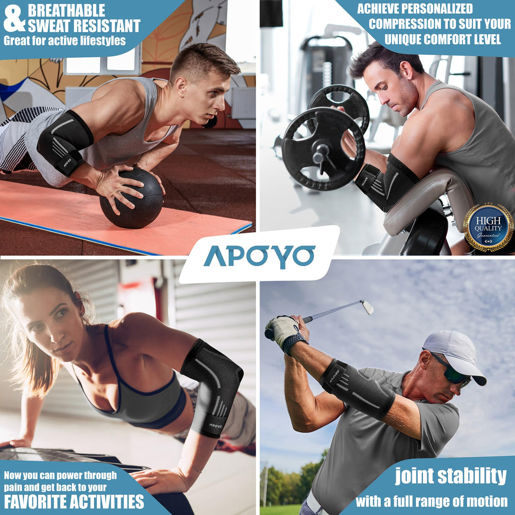 APOYO Elbow Brace for Tendonitis and Tennis Elbow, Compression Support Sleeve, Elbow Brace for Men and Women (Shipped From USA), With Adjustable Strap for Weightlifting, Arthritis, Workouts, Reduce Joint Pain During Fitness Activity (Small)