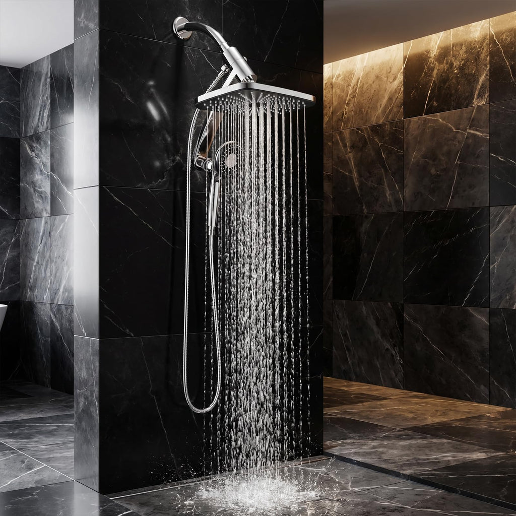 11.8'' High Pressure Rain Shower Head Combo, Upgrade Shower Heads with 9 Sprays Handheld Shower, Adjustable Detachable Dual Showerheads Built-in Magnetic Docking & Power Jets, Bathroom Decor, Chrome