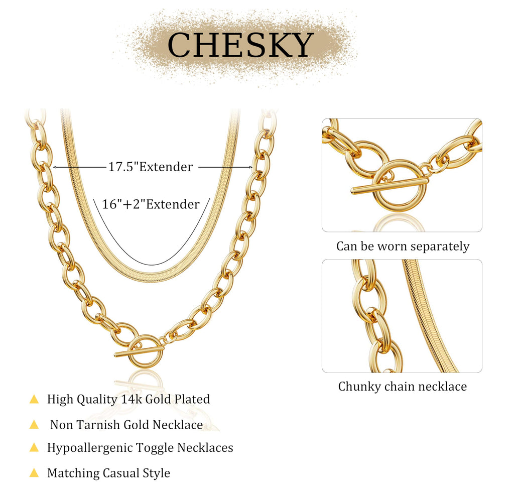 CHESKY 14K Gold Plated Chunky Paperclip Necklace