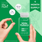 White Mulberry Leaf Extract 500mg - Sourced from Morus Alba Leaf, 200 Vegetarian Capsules, Supplement for Natural Balance and Wellness, 200-Day Supply, GMP Certified, Made in USA