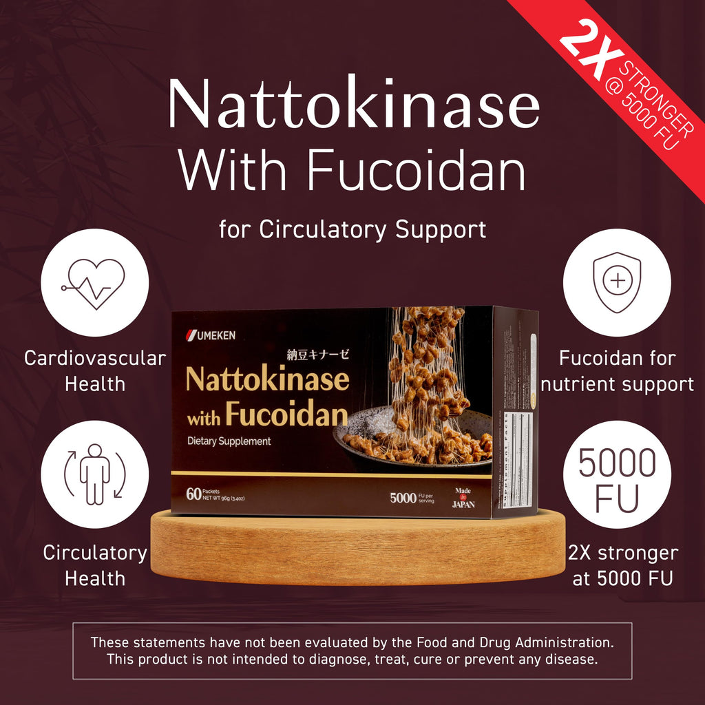 Umeken Nattokinase Plus Fucoidan, Nattokinase Supplement, 5000FU Natto, Odor Free, Easy to Take, Okinawan Fucoidan, Japanese Supplement, 60 Counts Pack of 2