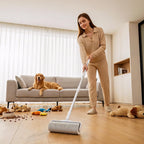 Large Floor Lint Roller with Extendable Long Handle, 9.45" Extra Wide Sticky Roller, 400 Sheets with 3 Refills, Heavy Duty Pet Hair Remover for Floor, Carpet, Couch & Hard-to-Reach Areas