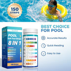 NewTest Pool Salt Test Strips: 150CT 8 in 1 Professional Pool Test Strips for Salt Water Pool & Hot Tub & Spa & Swimming Inground Pools - Quick Accurate Results Saltwater Pool Testing Kit (150)