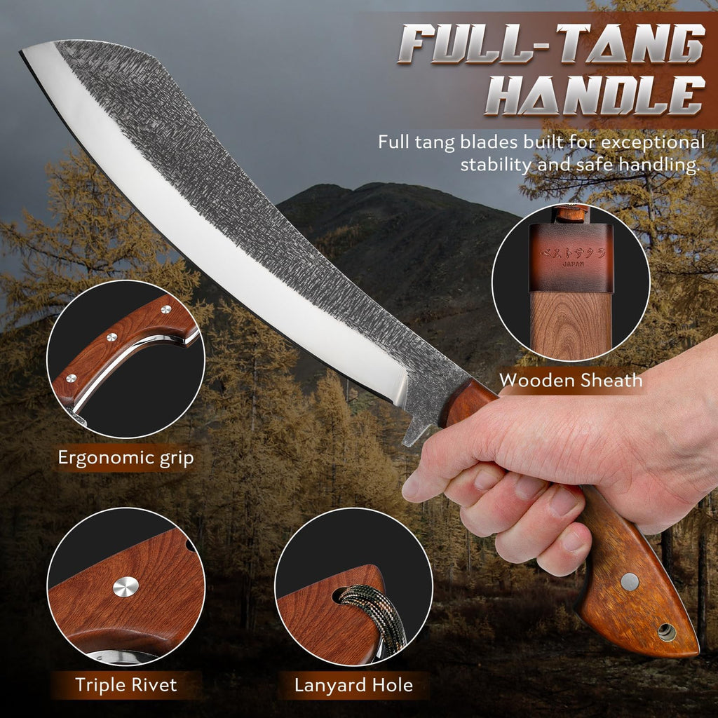 Golden Bird Parang Machete with Wooden Sheath for Cutting Trees Heavy Duty