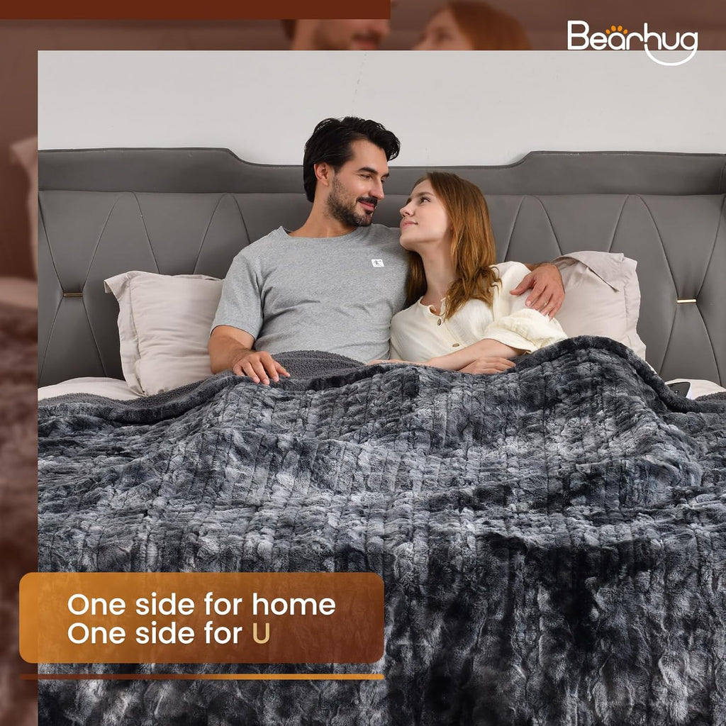 Bearhug Electric Blanket King Size 100"x 90", Dual Controllers Heated Blanket, Reversible Faux Fur & Sherpa, Over-Heat Protect, 10 Heating Levels, ETL, Machine Washable