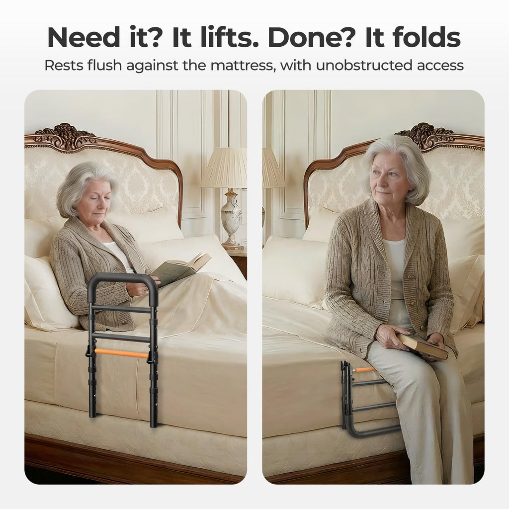 NIMOOD C1 Fold Bed Rails for Elderly Adults Safety - Foldable Bed Assist Rail with Adjustable Height, Tool-Free Folding, Sturdy up to 350 Lbs, Bed Cane Fits King Queen Twin Beds