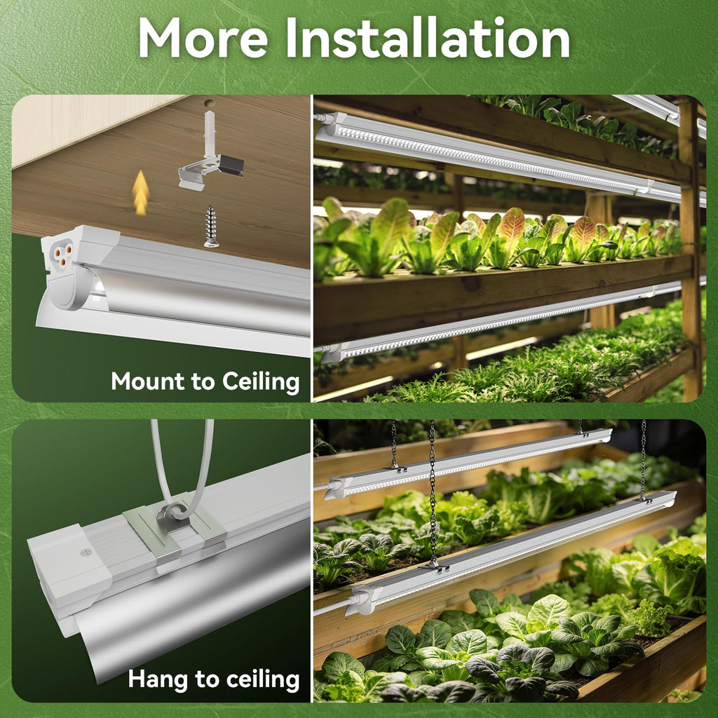 4FT Grow Lights for Indoor Plants,T8 5000K Full Spectrum Plant Light,270W(6 x 45W), LED Grow Light Strips whit Timer, Aluminum Reflector, Linkable,Plant Growing Lamp Fixture for Greenhouse Indoor 6pcs