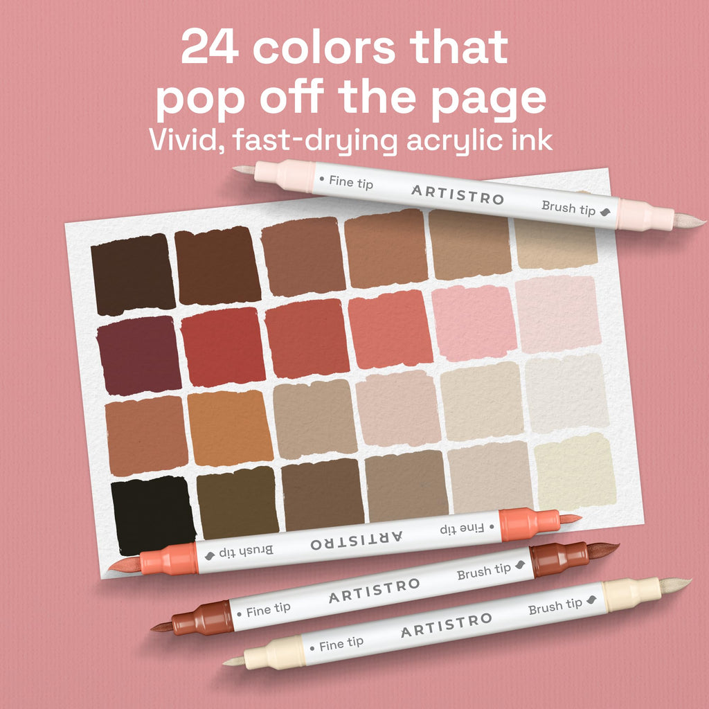 ARTISTRO 24 Skin Tones Dual-Tip Acrylic Paint Marker Pens for Drawing