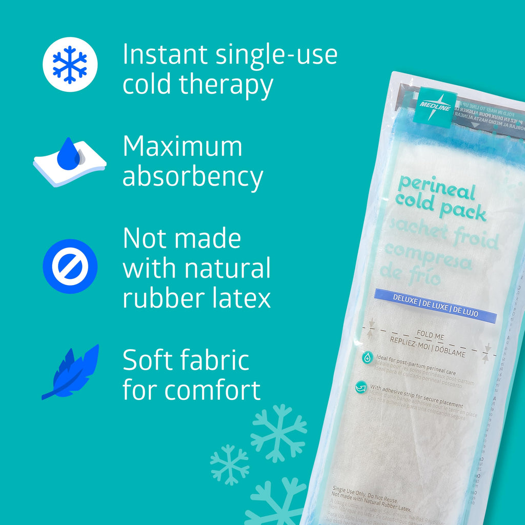 Medline Premium Perineal Cold Packs for Postpartum Care with Adhesive Strip (24 Count) Each Absorbent Pad is 4.5" x 14.25" Perfect for your After Delivery Postpartum Essentials Kit