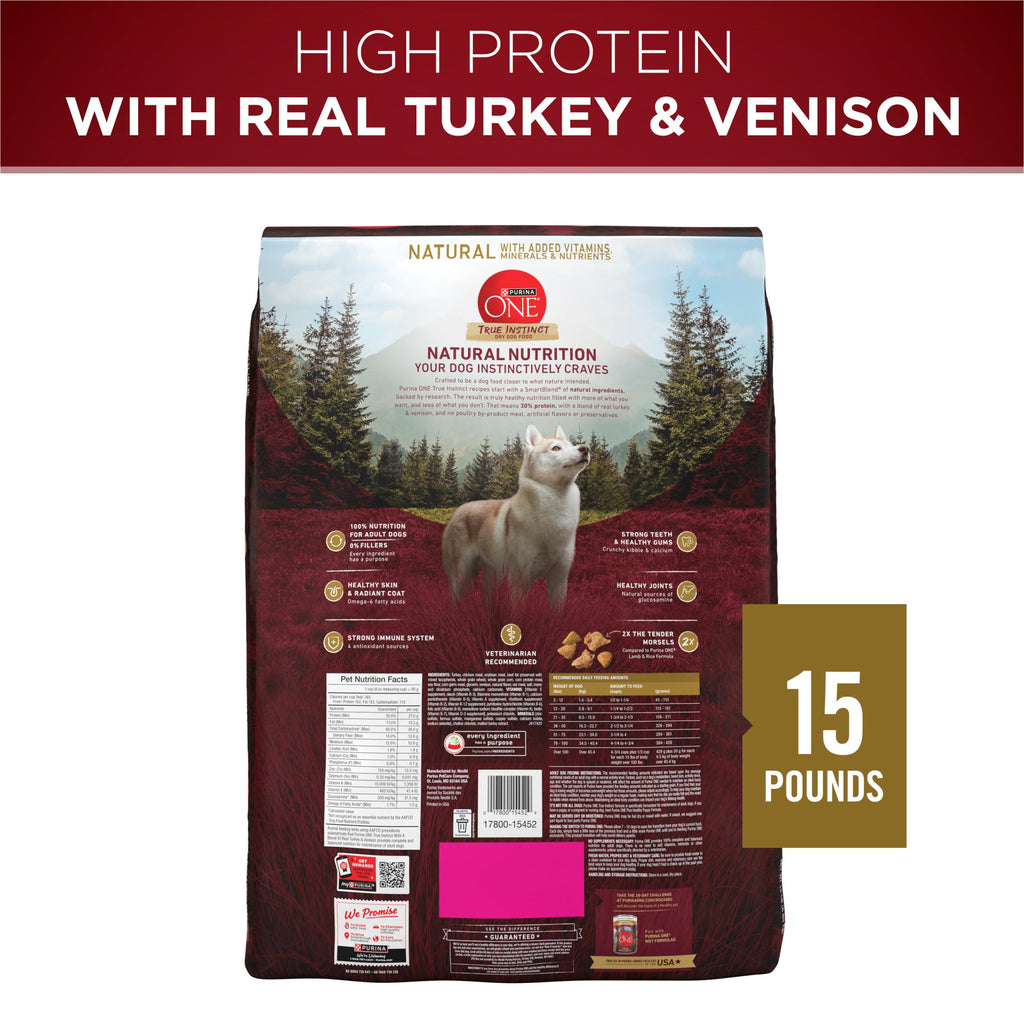 Purina ONE True Instinct Dry Dog Food, Real Turkey & Venison, 15 lb Bag