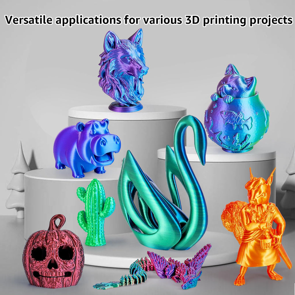 dikale Silk 3D Printing Filament PLA+ Multicolor 8 Packs- 4 Dual Colors Spools & 4 Tricolor Spools - 1.75mm 3D Printing PLA Pro 250g x 8 Bundles