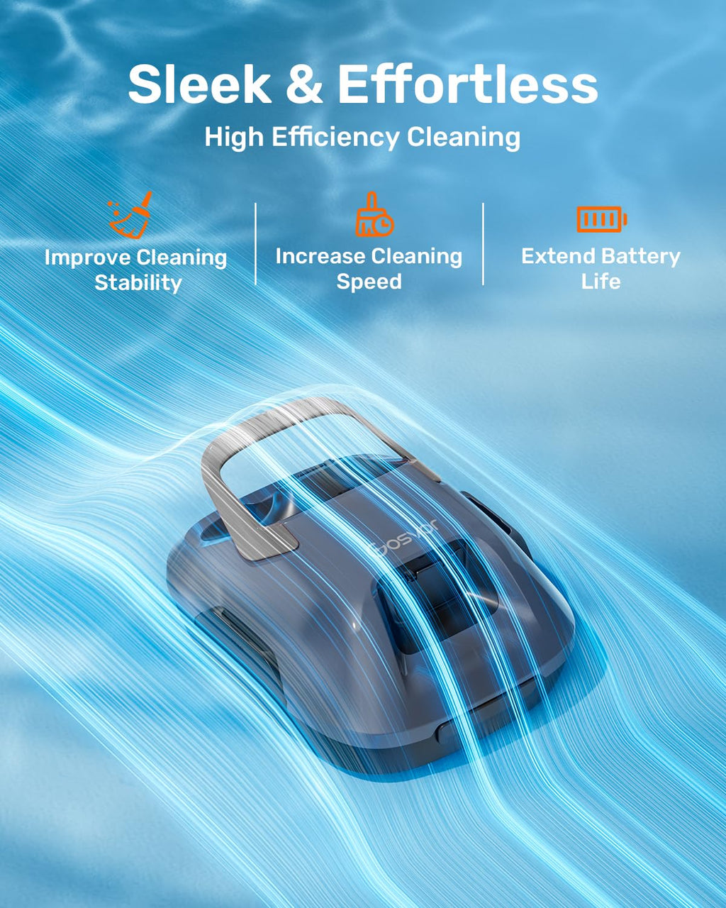 Gosvor Cordless Robotic Pool Cleaner, Efficient Pool Vacuum, 90 Min Runtime, Self-Parking, 7.5 lbs Lightweight, Suitable for Above Ground Pools up to 860 sq.ft, Gray