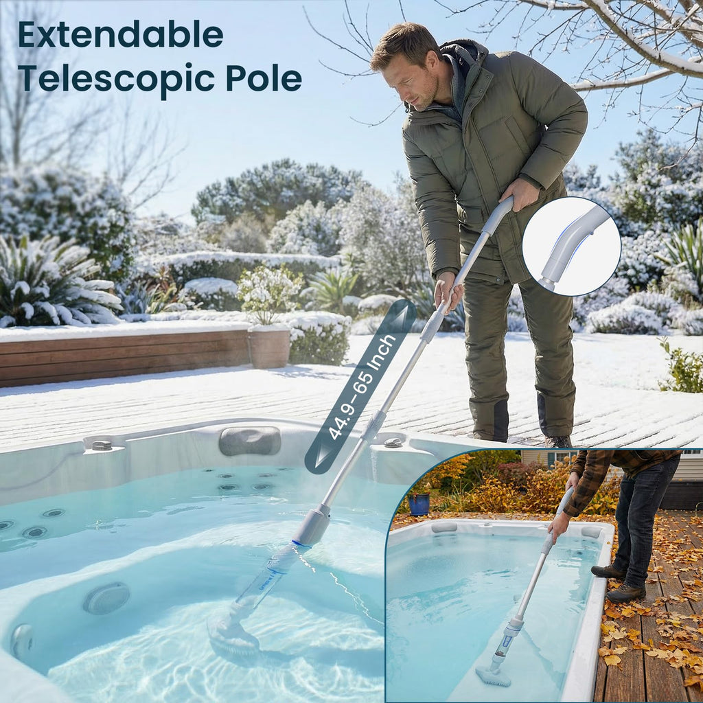 Handheld Spa Hot Tub Vacuum, Cordless Spa Vacuum Cleaner with 2 Brush Heads and Telescopic Pole, Up to 3 Hours of Runtime, Rechargeable Small Pool Vacuum for Above Ground Pool Inground Pools Hot Tubs