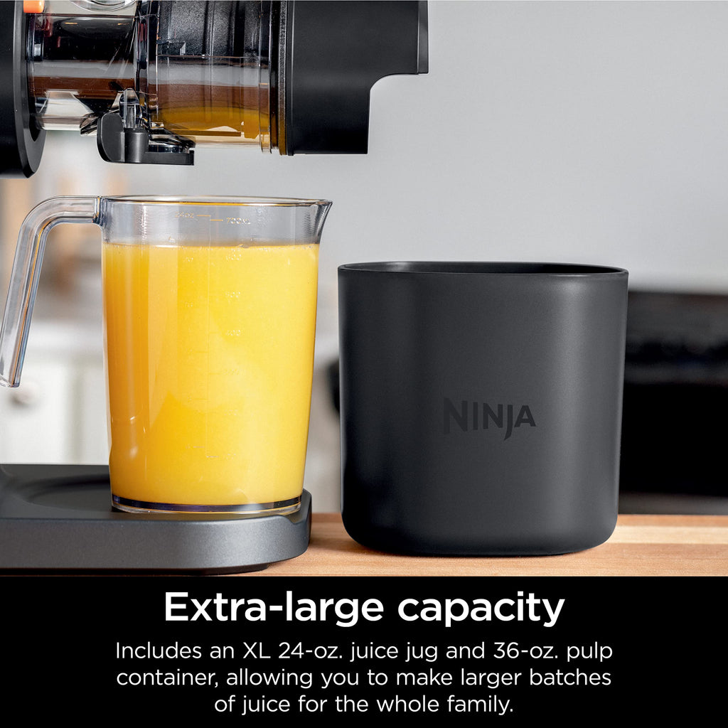 Ninja JC151 NeverClog Cold Press, Powerful Slow Juicer with Total Pulp Control, Stainless Steel, Wood Charcoal