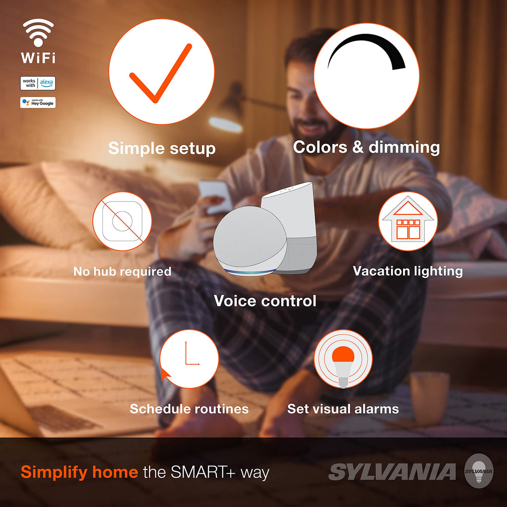 SYLVANIA Wifi LED Smart Light Bulb, A19, 60W, Soft White, Compatible with Alexa and Google Home Only - 4 Pack (75672)