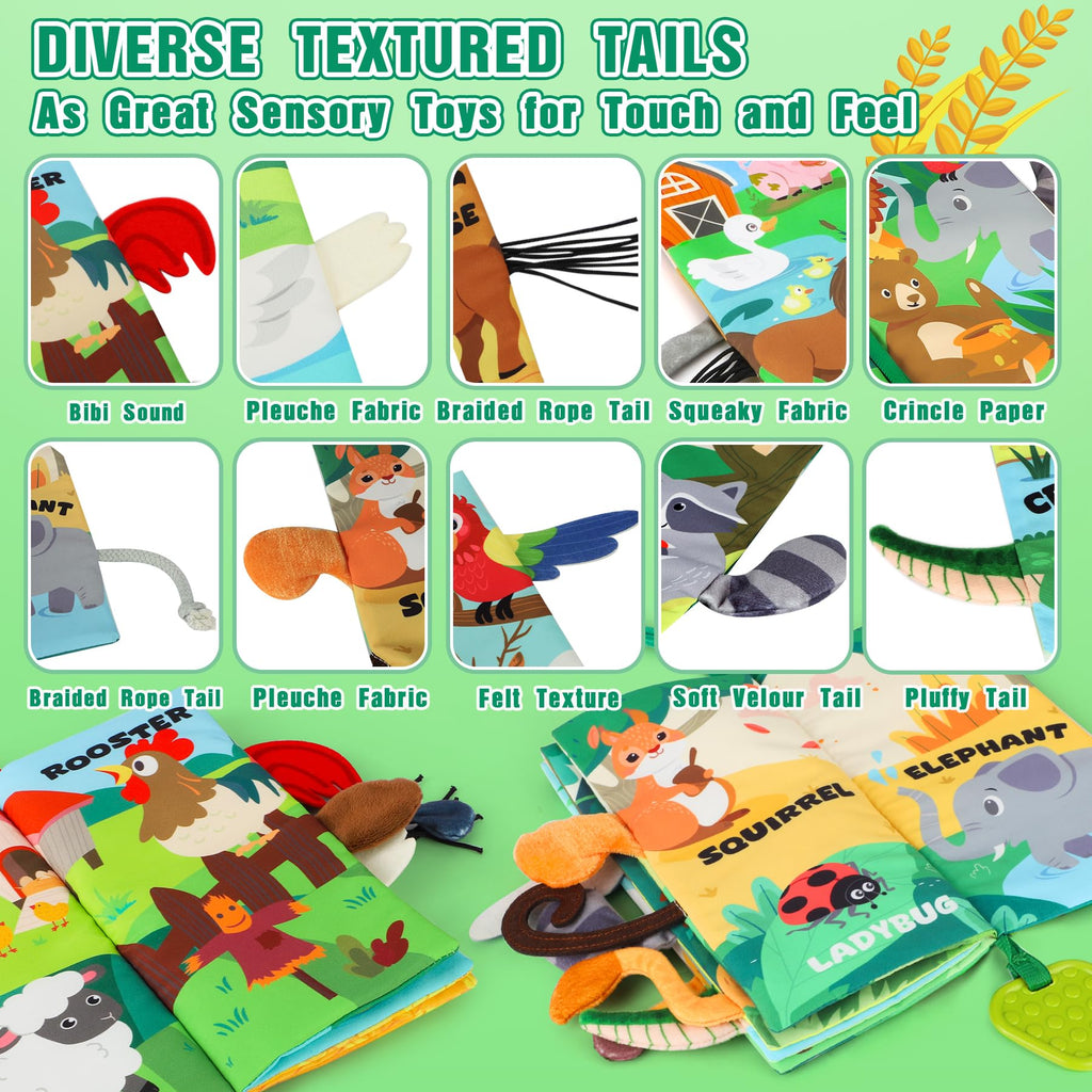 BBWOO Soft Baby Book - Baby Toy - Newborn Boys Girls Shower Gift - Tummy Time Toy for Infant 0-6 6-12 Months - Touch and Feel Sensory Crinkle Book with Teether for Toddler