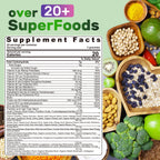 Super Greens Gummies, Greens Superfood Powder Alternative w/Spirulina, Chlorella, Prebiotic Fiber, Probiotic, Fruit Veggie, Daily Greens Vegetable for Digestive & Gut Health, Immunity, Focus, 60 Cts