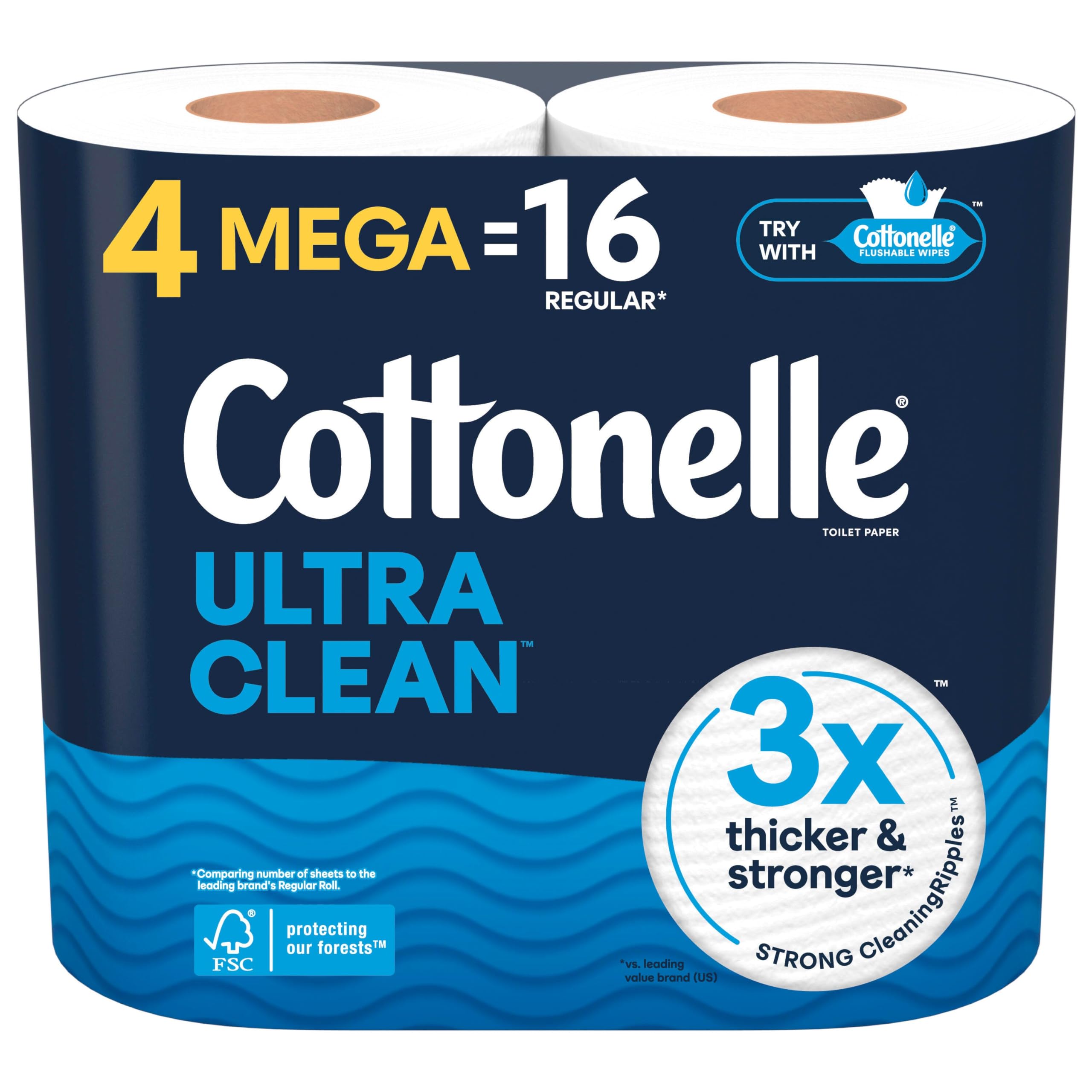 Cottonelle Ultra Clean Toilet Paper, 1-Ply, Strong Tissue, 36 Mega Rolls (312 Sheets per Roll), Packaging May Vary