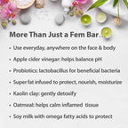 One With Nature Feminine Cleansing Bar 3Pack 3.5oz Fragrance-Free Soap Bar, Dermatologist Tested, Probiotics, Apple Cider Vinegar, Omega Fatty Acids, Oatmeal, Gentle Cleanser for Face, Body