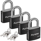 Puroma 4 Pack Keyed Padlock with 6 Keys Alike, 1.1 Inch Locker Lock 40mm Heavy-Duty Locks for Gate Fence Hasp Cabinet Toolbox School Gym Locker (Black)