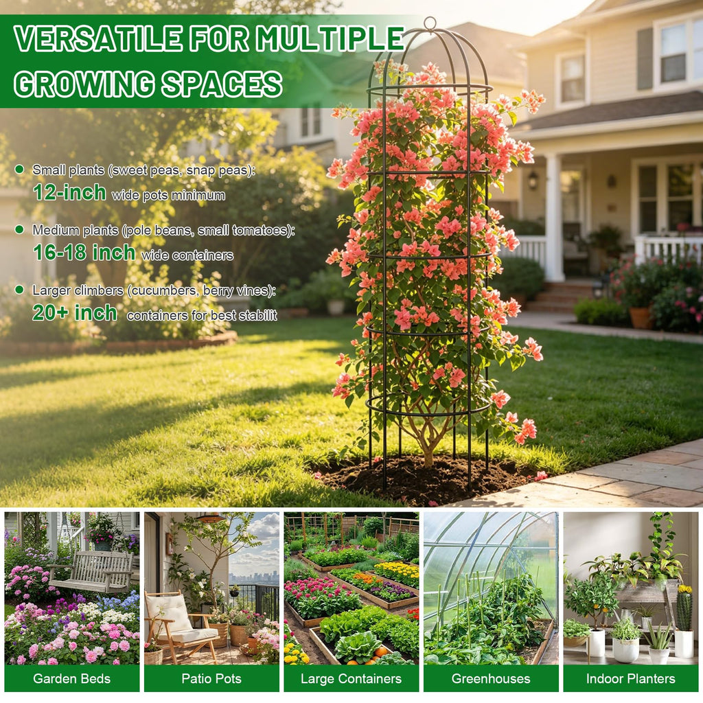 Trellis for Climbing Plants Outdoor, 60" Tall, 21" Dia, Heavy Duty Metal Garden Trellis Tower Potted Cages for Flowers Fruits Vegetable Cucumber Tomato Rose Clematis Pea Bean Raised Bed Trellises