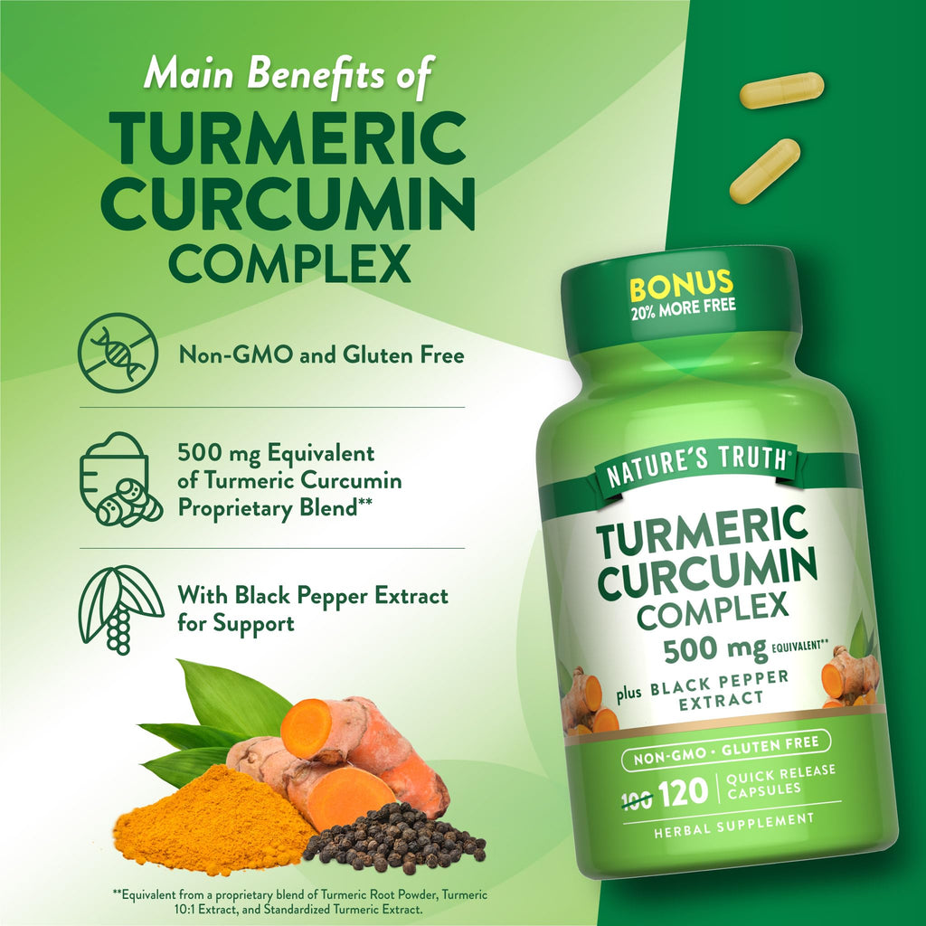 Nature's Truth Turmeric Curcumin | 120 Capsules | with Black Pepper Extract | Non-GMO and Gluten Free Supplement
