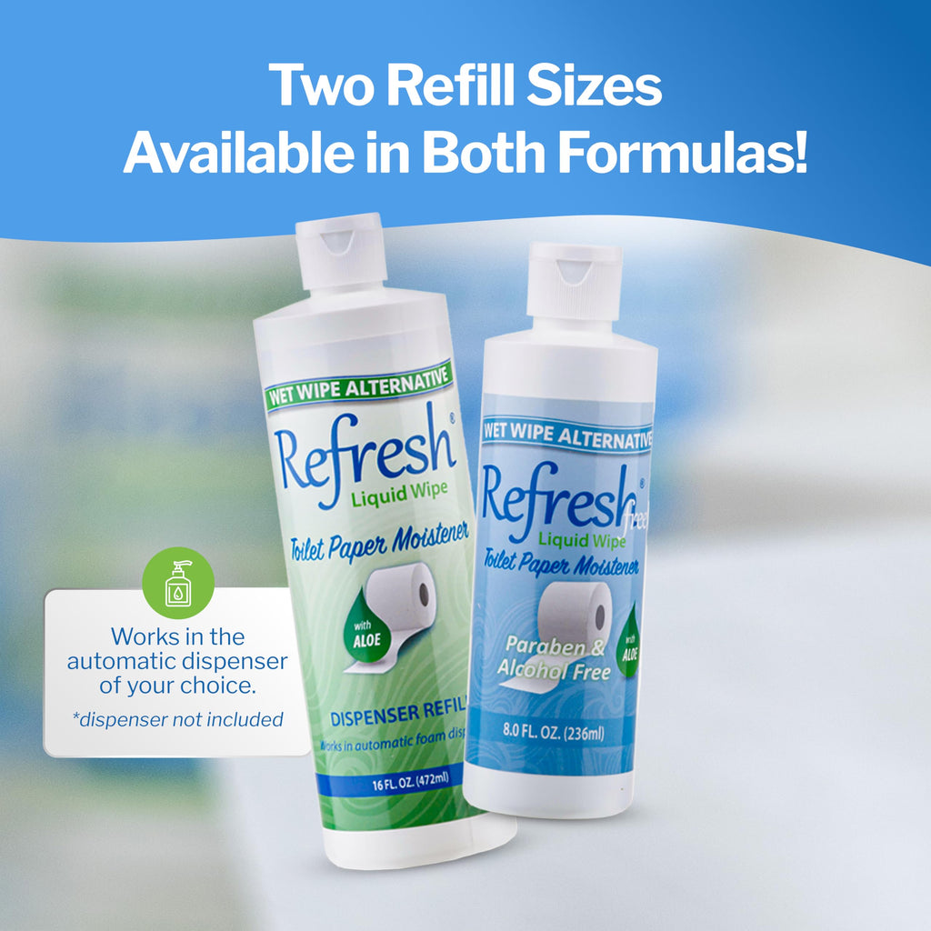 Refresh Liquid Wipe Toilet Paper Foam Refill – Flushable Wet Wipe Alternative – Cleanses & Soothes with Witch Hazel & Aloe – 8 oz Refill Bottle