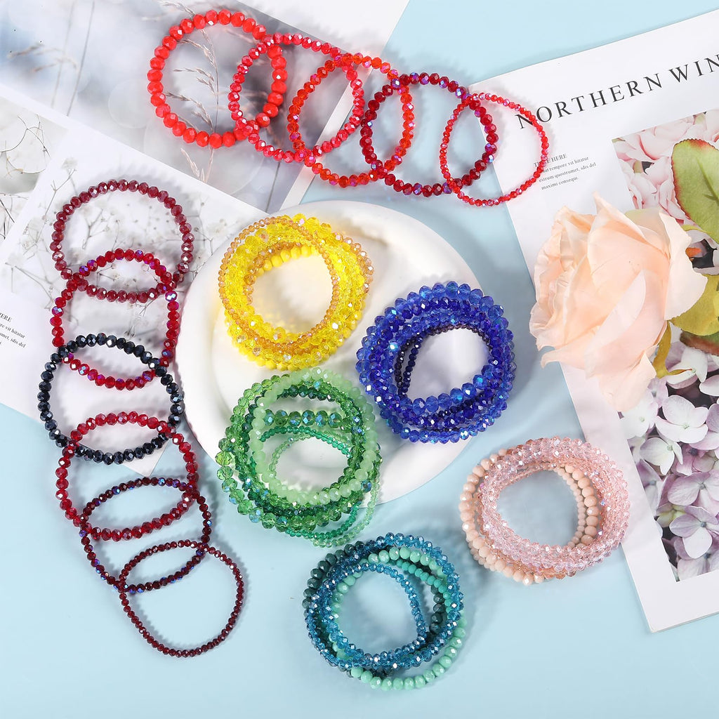 Ornaland Colorful Glass Crystal Beaded Bracelets Bulk for Women, 70 Pcs