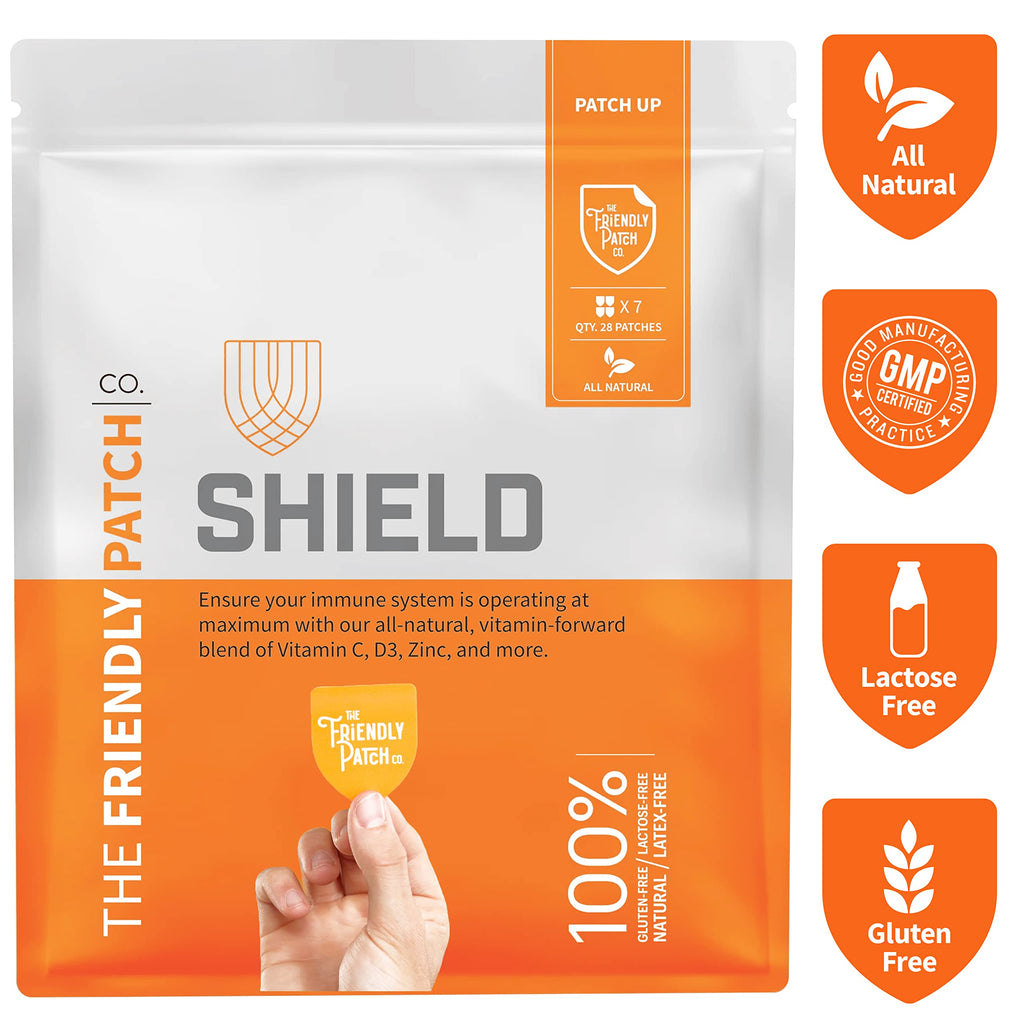 The Friendly Patch Shield Immunity Support Patch | Wearable Immune Boosters for Adults with Vitamin D3, C and Zinc | 28 Immunity Boost Patches
