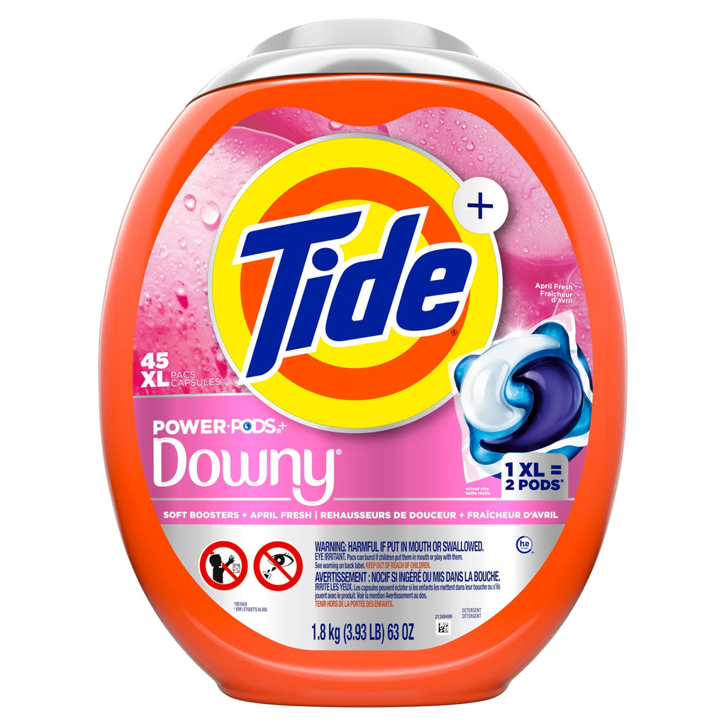 Tide Power PODs + Downy Laundry Detergent Pods, 45 Count, Soft Boosters + April Fresh